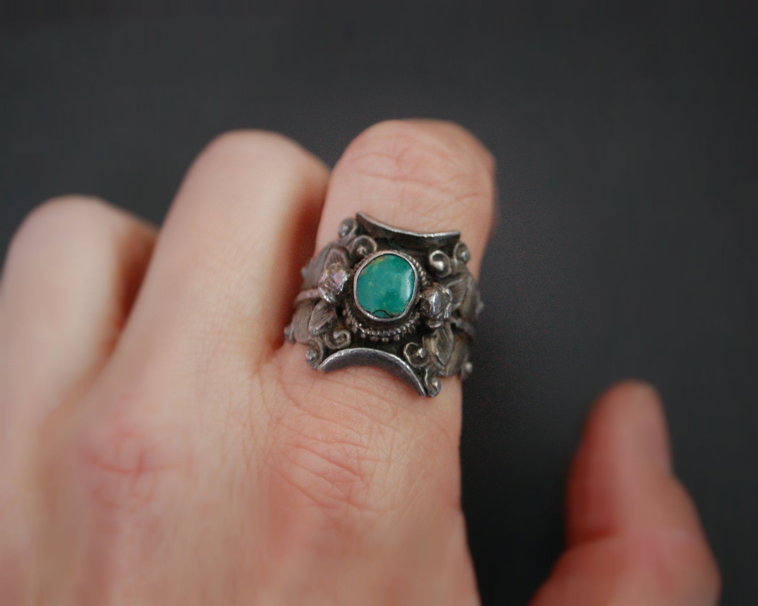 Nepali Turquoise Saddle Ring - Size 7