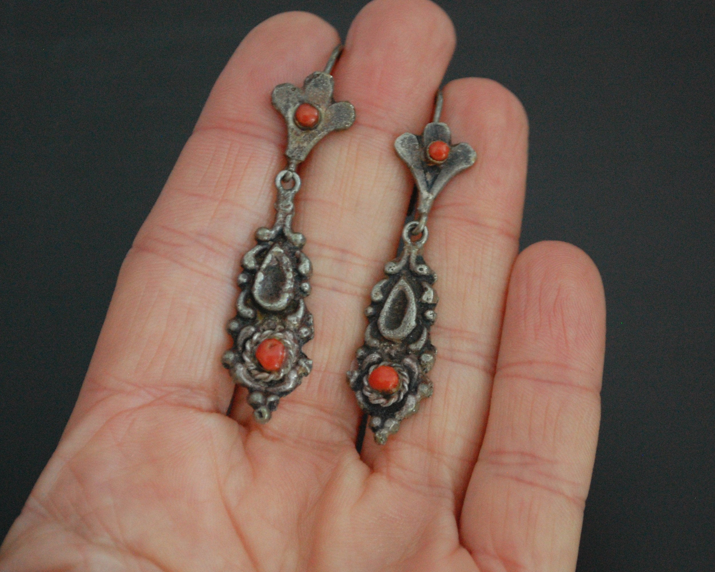 Old Berber Coral Dangle Earrings