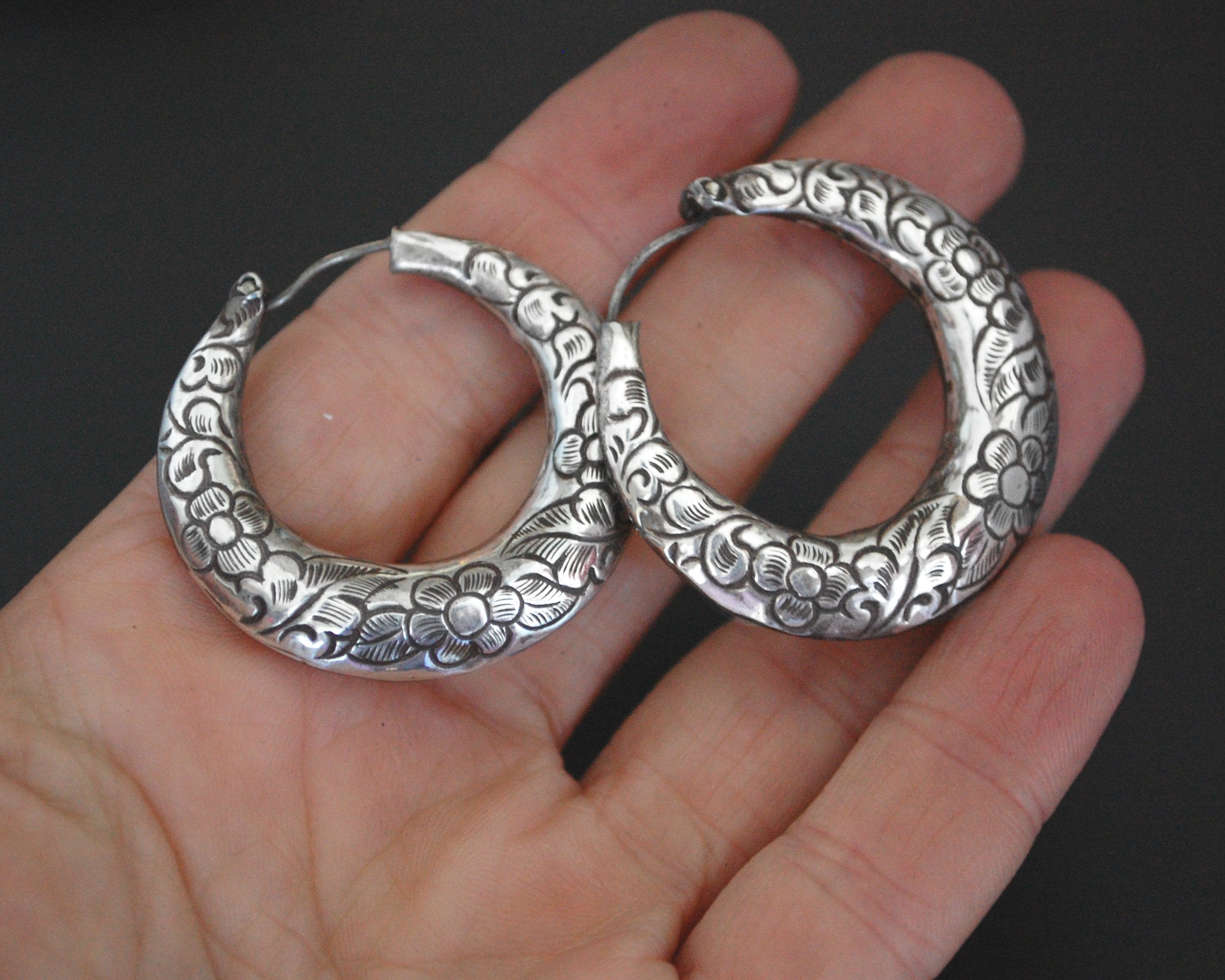 Nepali Hoop Earrings with Flowers - MEDIUM