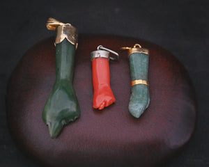 Figa Hand Charm - Jade and Coral