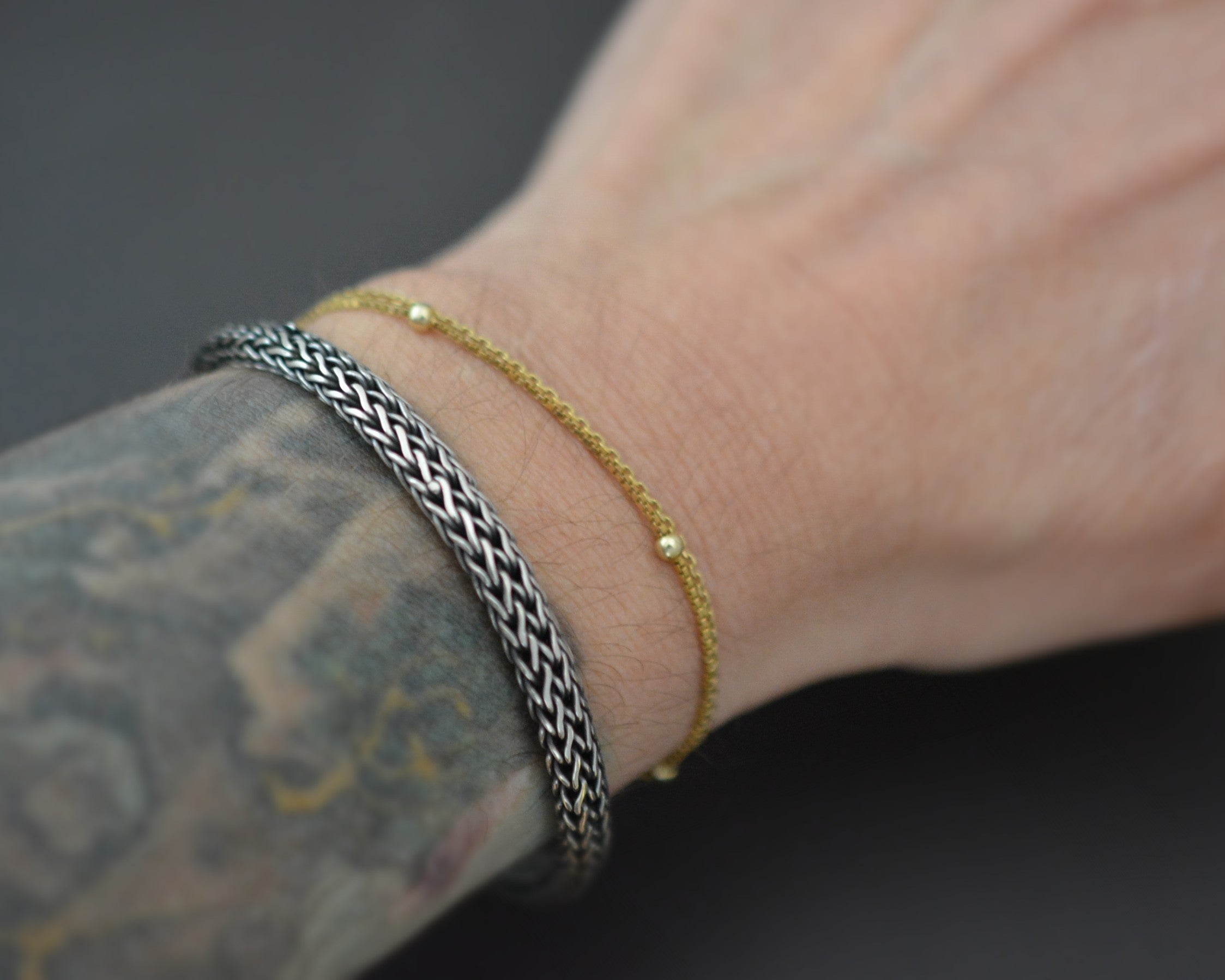 Ethnic Woven Silver Snake Chain Bracelet
