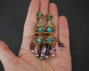 Gilded Uzbek Filigree Gemstone Earrings
