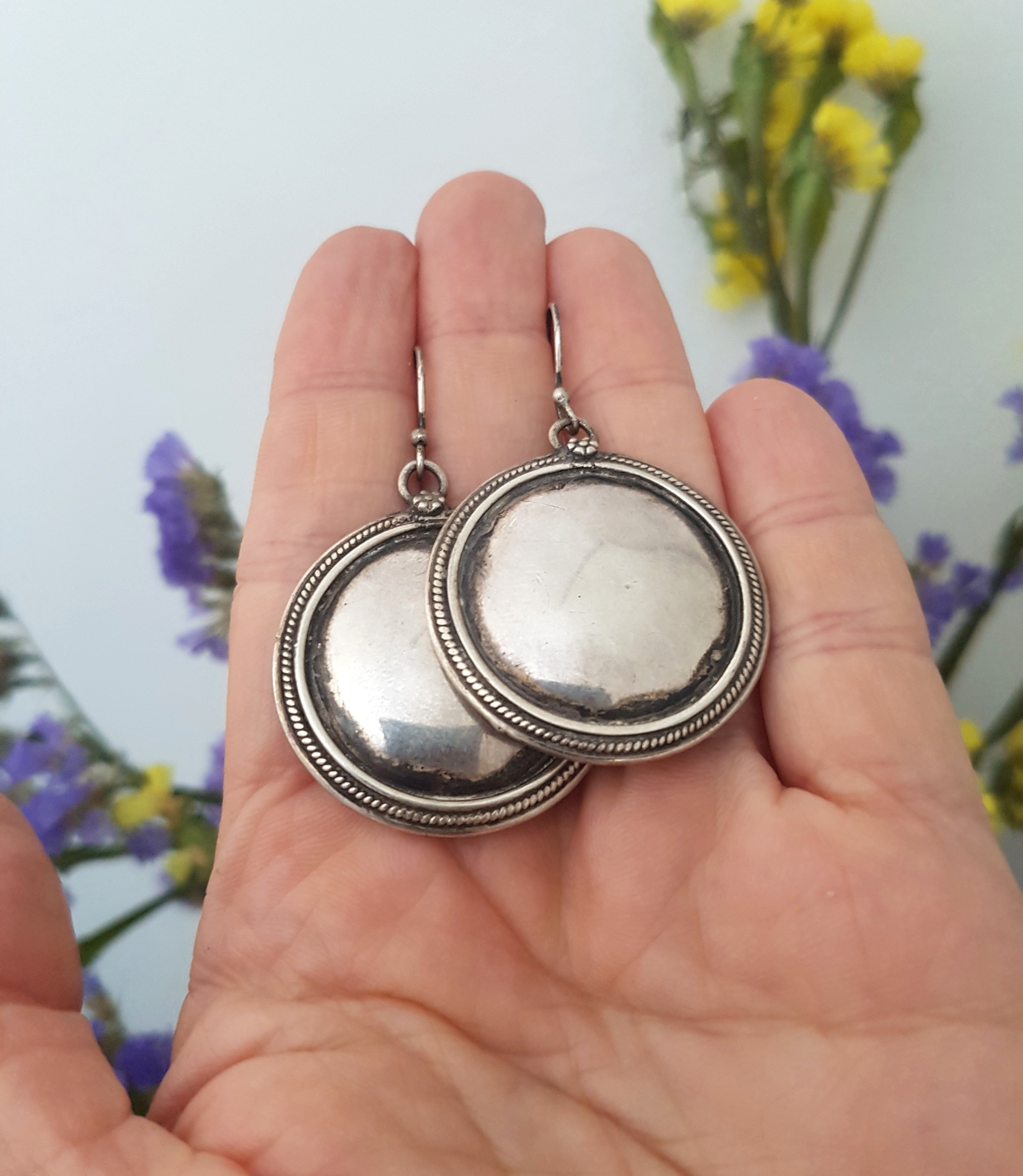 Indian Silver Disc Earrings