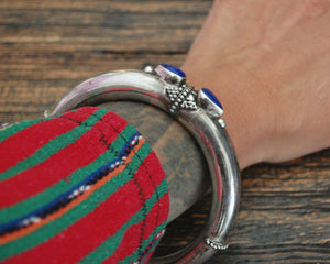 Large Indian Silver Bracelet with Lapis Lazuli