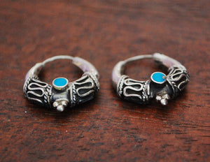 Bali Hoop Earrings with Turquoise - Small