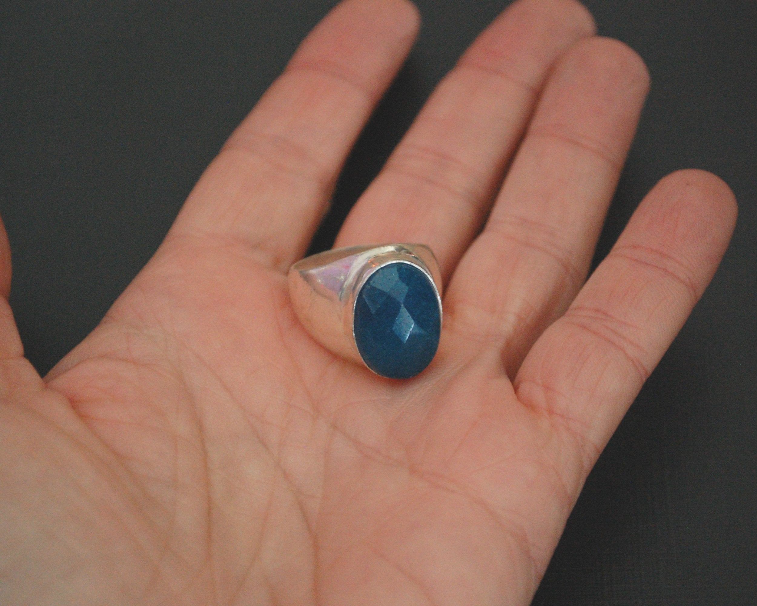 Ethnic Blue Jade Ring - Size 7.5