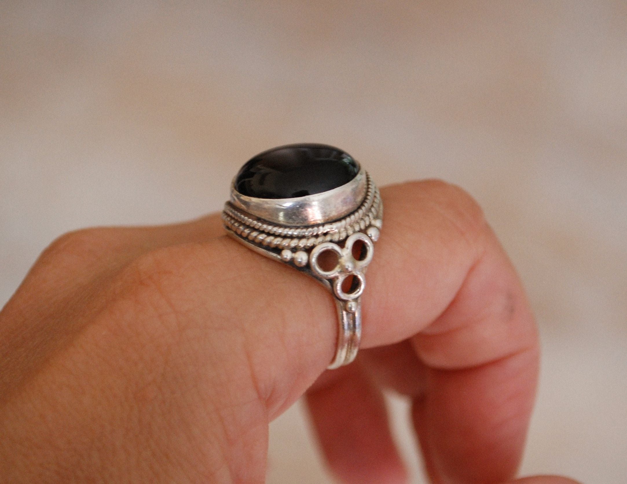 Ethnic Onyx Ring from India - Size 8.5