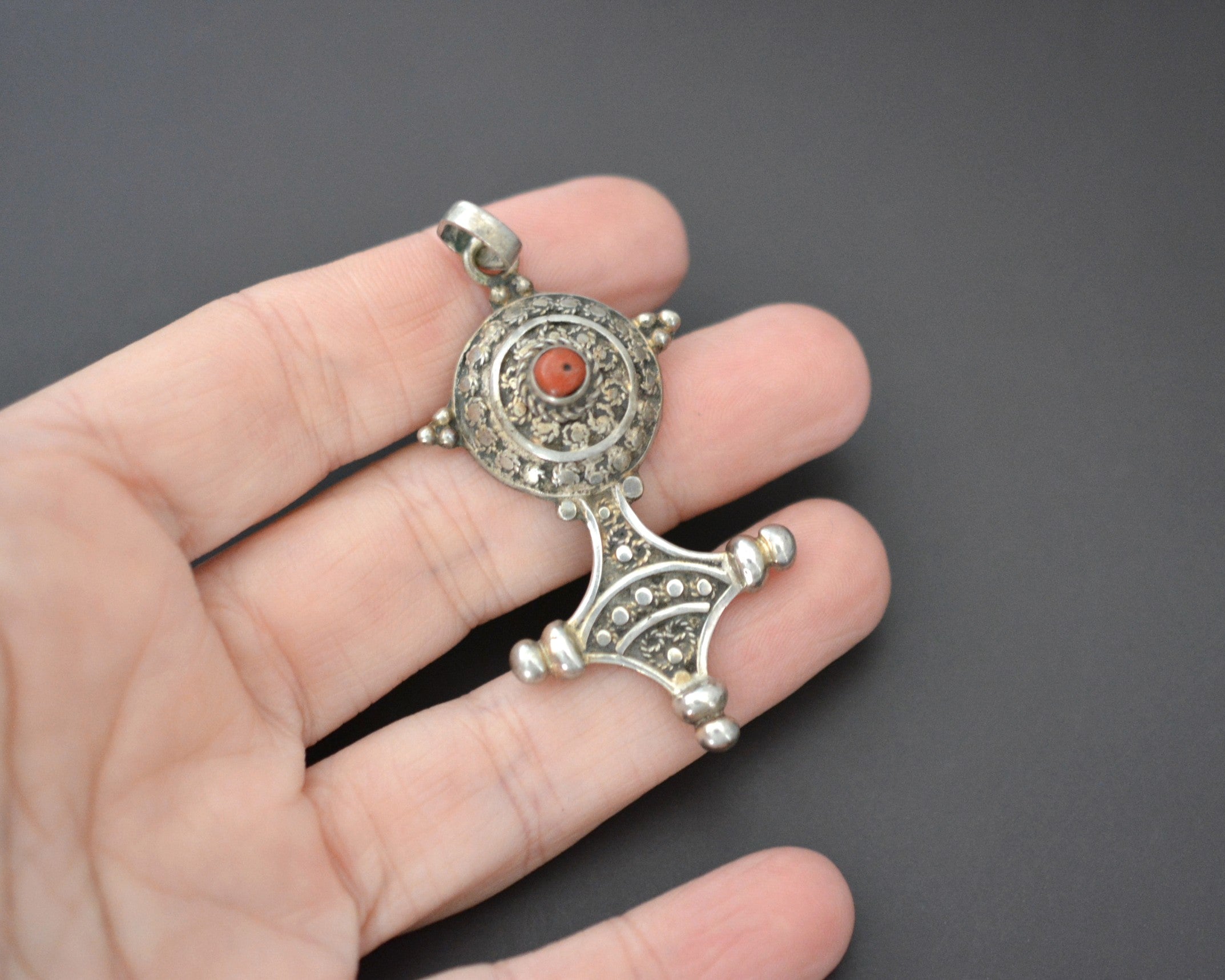 Tuareg Silver Cross with Coral