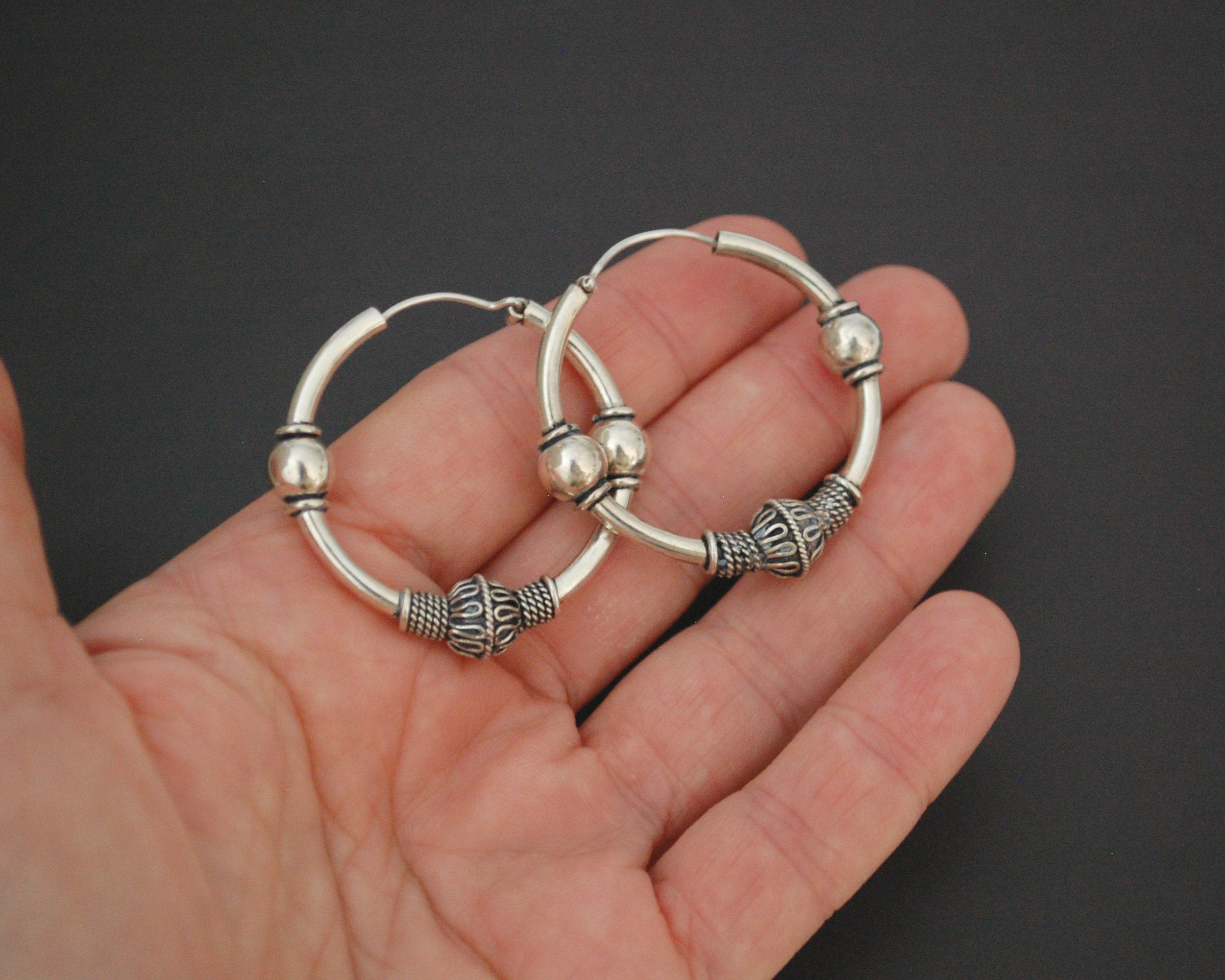 Ethnic Bali Hoop Earrings - Medium / Large