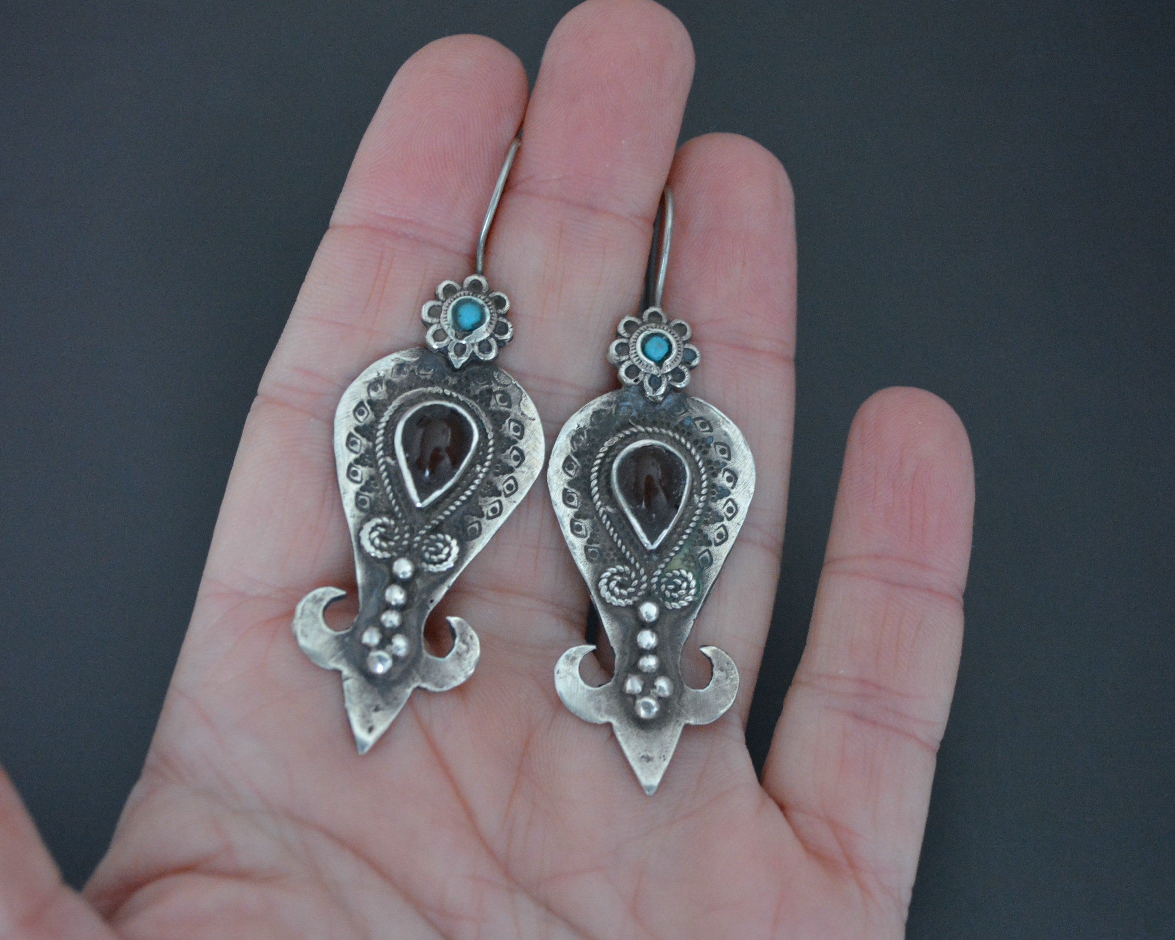 Pretty Uzbek Turquoise and Carnelian Earrings