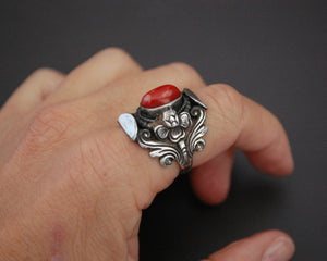 Nepali Coral Saddle Ring - Size 7.5