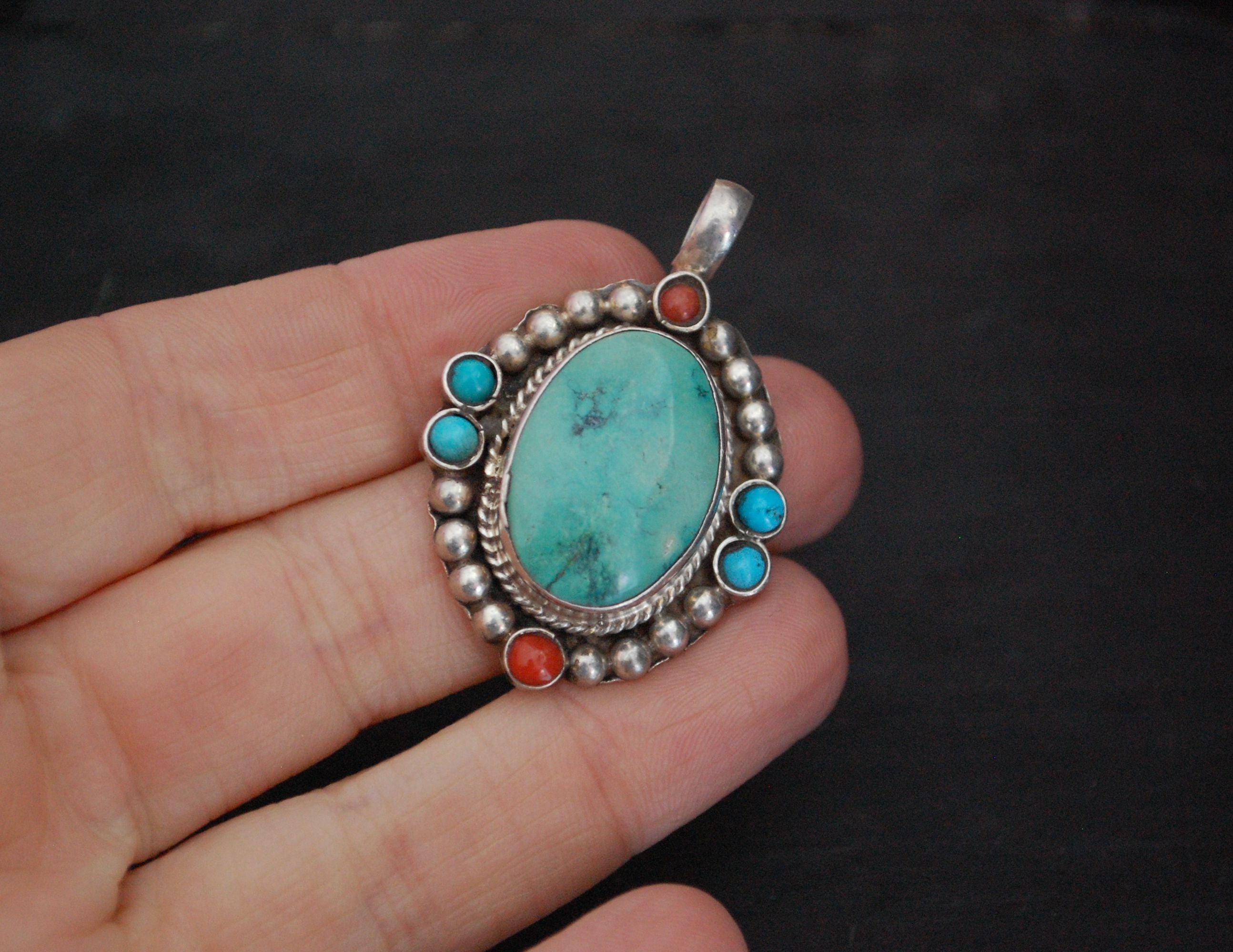 Nepali Turquoise Coral Pendant