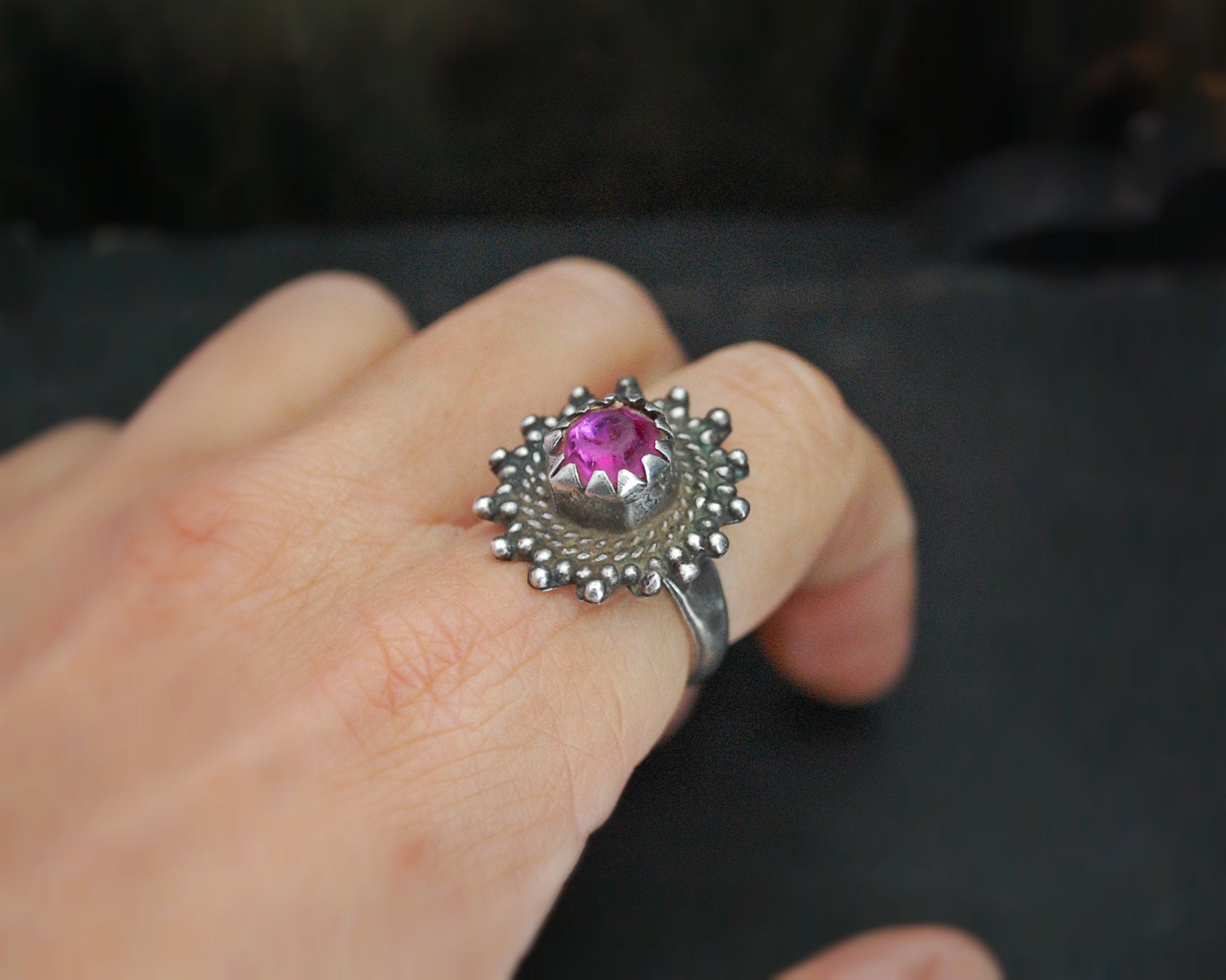 Antique Afghani Pink Glass Ring - Size 7.5