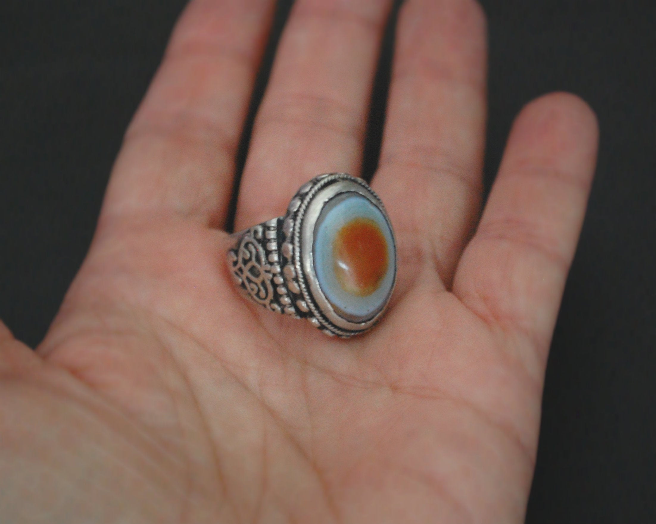 Old Eye Agate Ring - Size 8.5