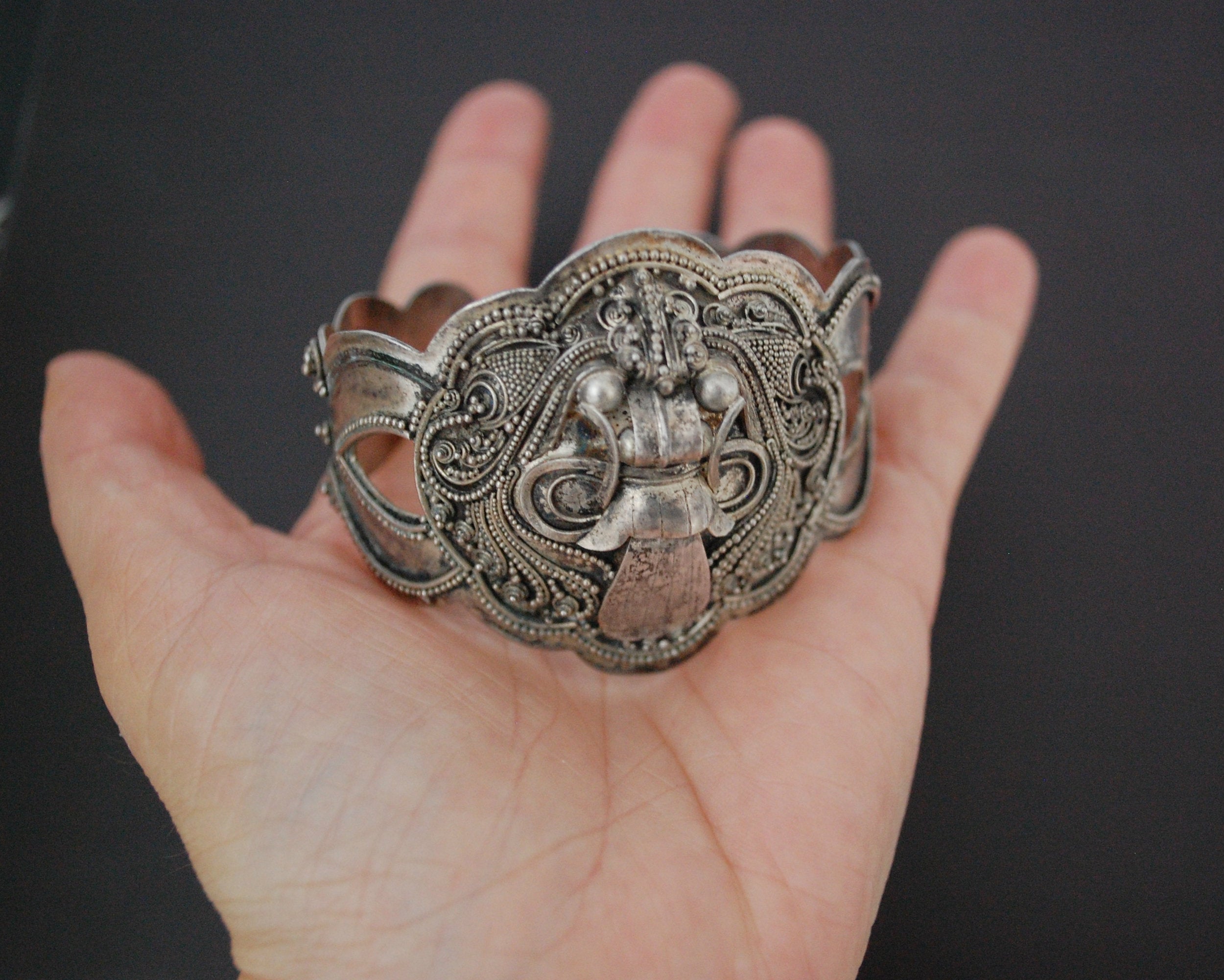 Old Silver Barong Cuff Bracelet from Bali