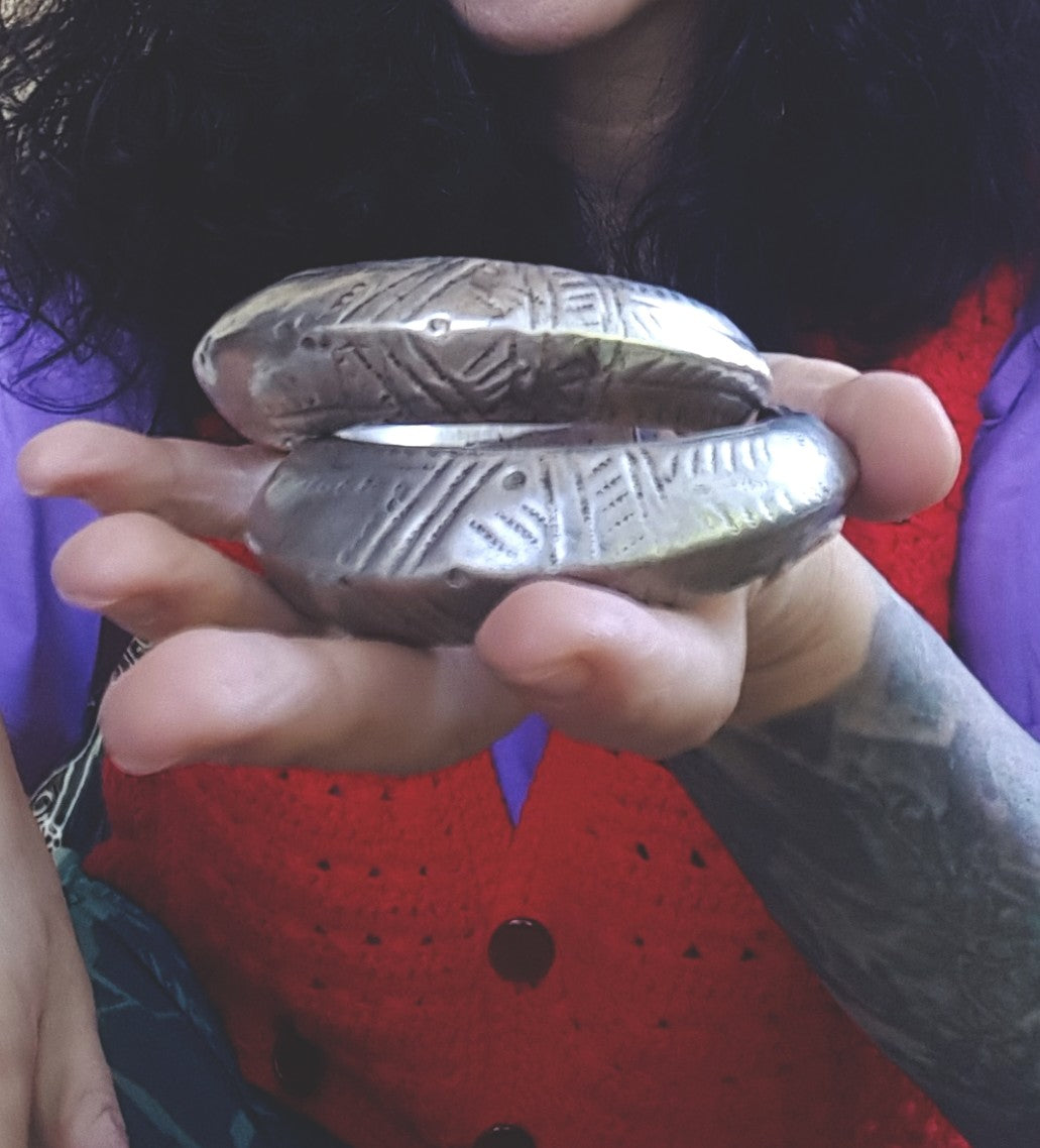 Pair Gujarati Silver Cuff Bracelets - SMALL/MEDIUM