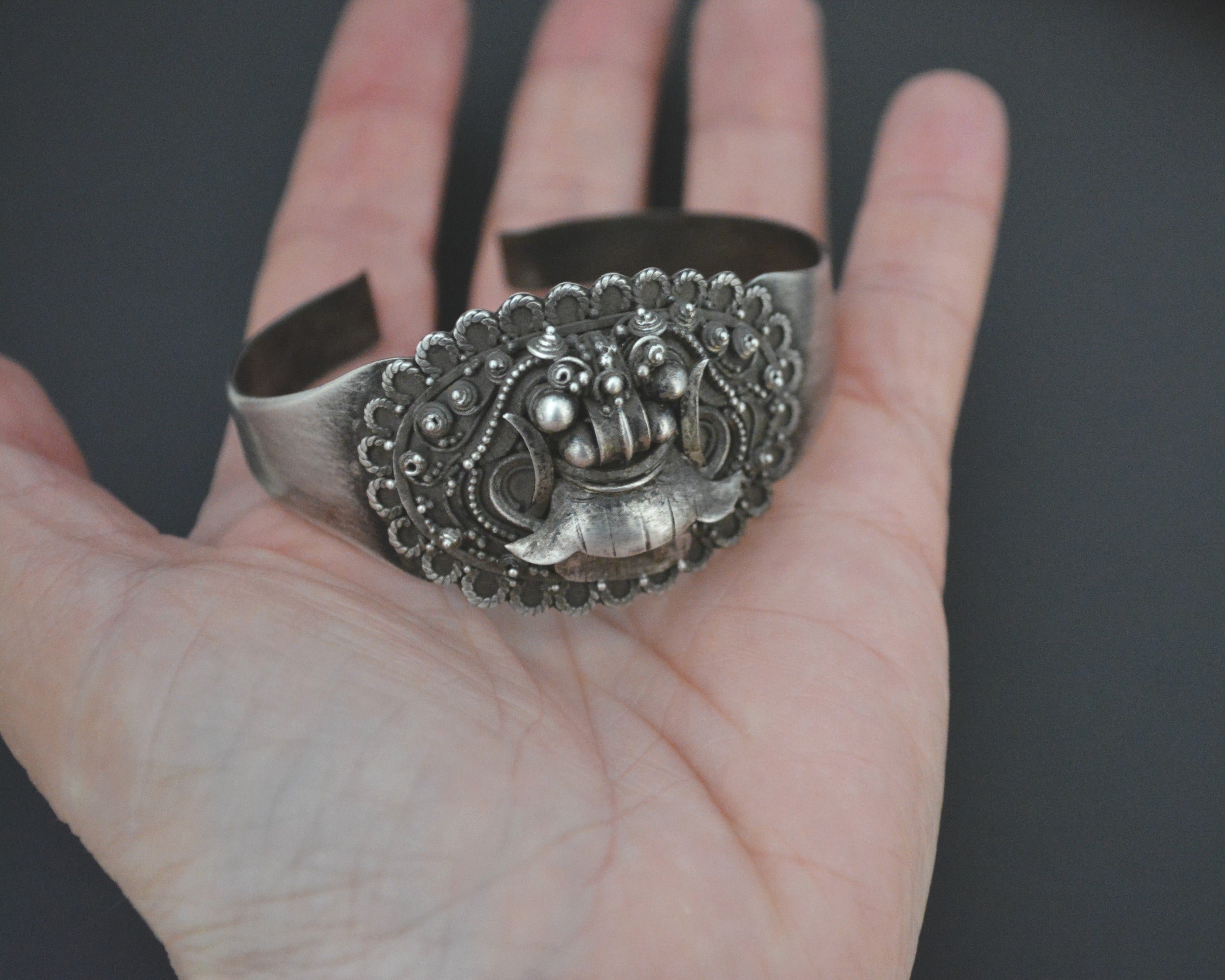 Old Silver Barong Cuff Bracelet from Bali