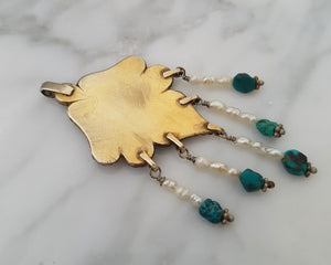 Gilded Uzbek Turquoise Pearl Pendant