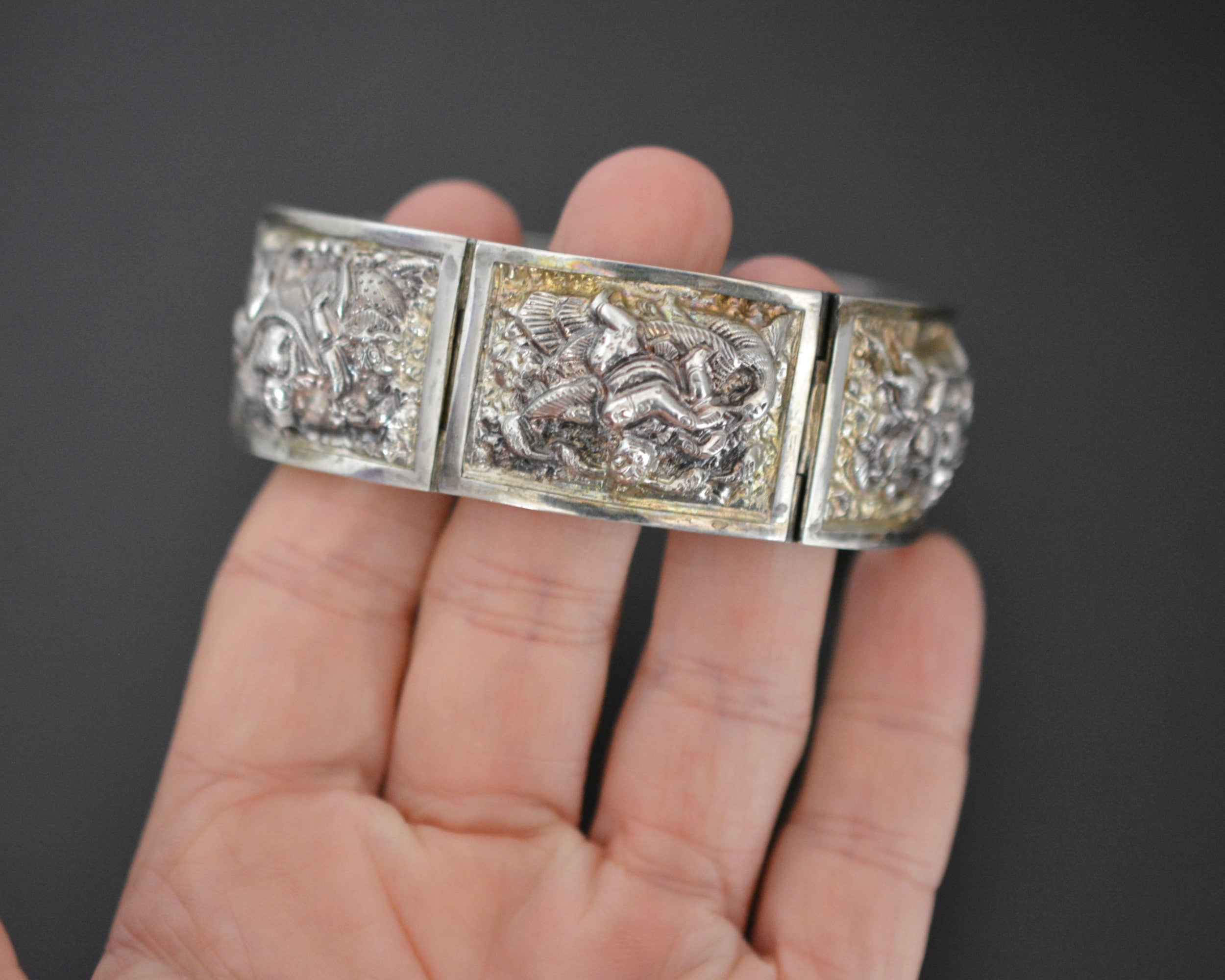 Burmese Silver Repoussee Link Bracelet