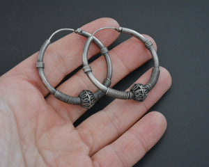Ethnic Bali Hoop Earrings with Wire Work and Bead - Medium/Large
