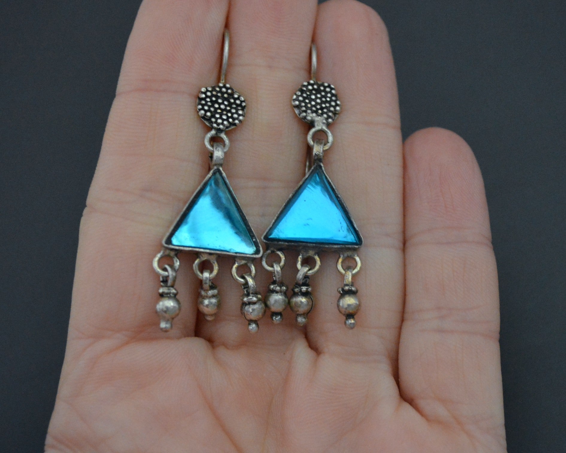 Rajasthani Earrings with Blue Glass and Bells