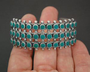 Native American Multirow Petit Point Turquoise Cuff Bracelet with Stampings