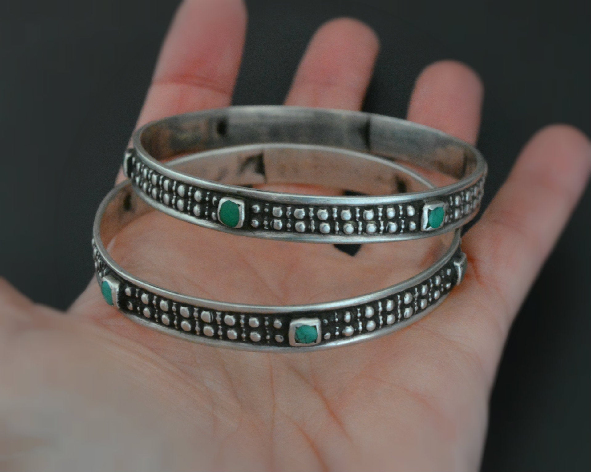 Ethnic Turquoise Bangle Bracelet - PAIR