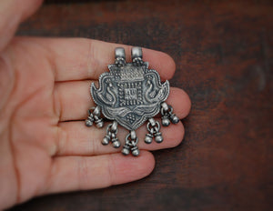Rajasthani Peacock Silver Amulet with Bells