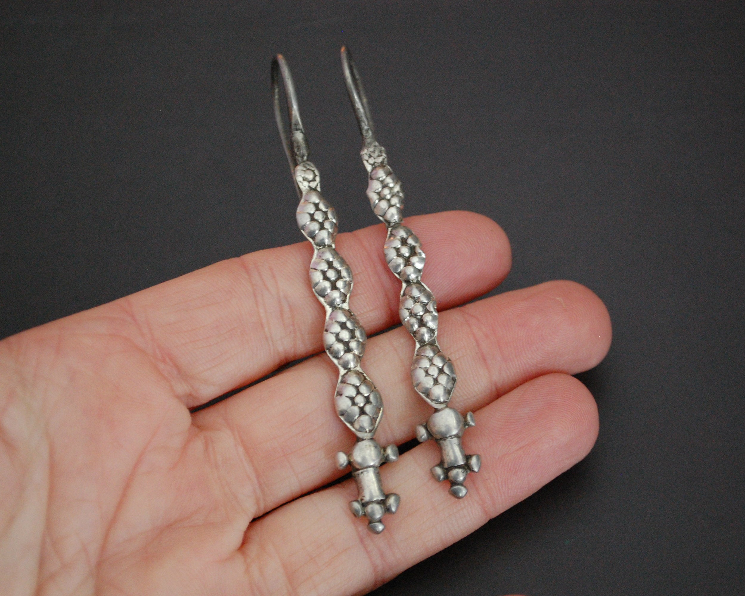 Antique Long Afghani Silver Earrings
