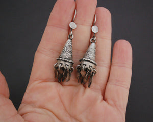 Rajasthani Silver Carved Earrings with Dangles