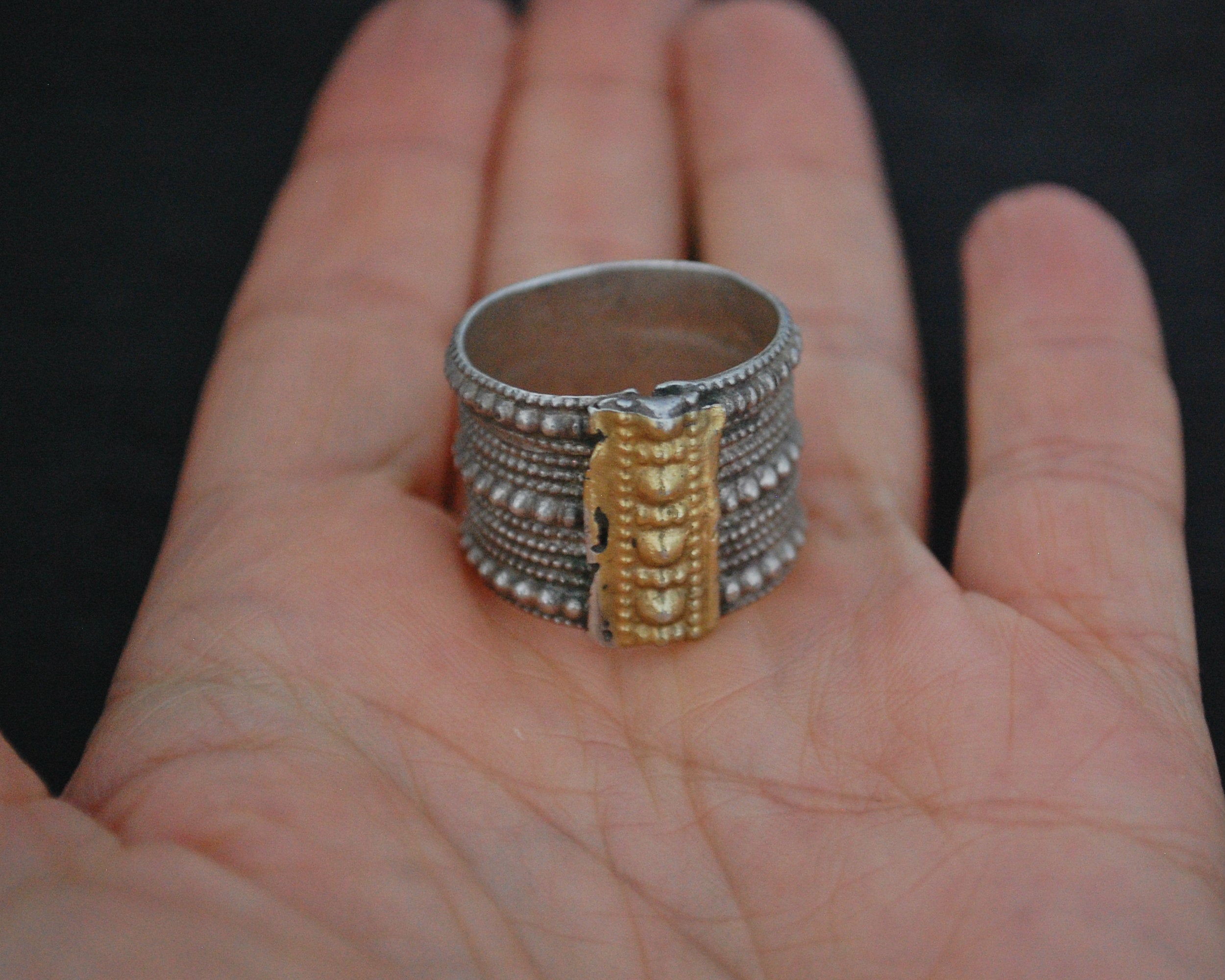 Antique Omani Silver Ring with Gilding - Size 10