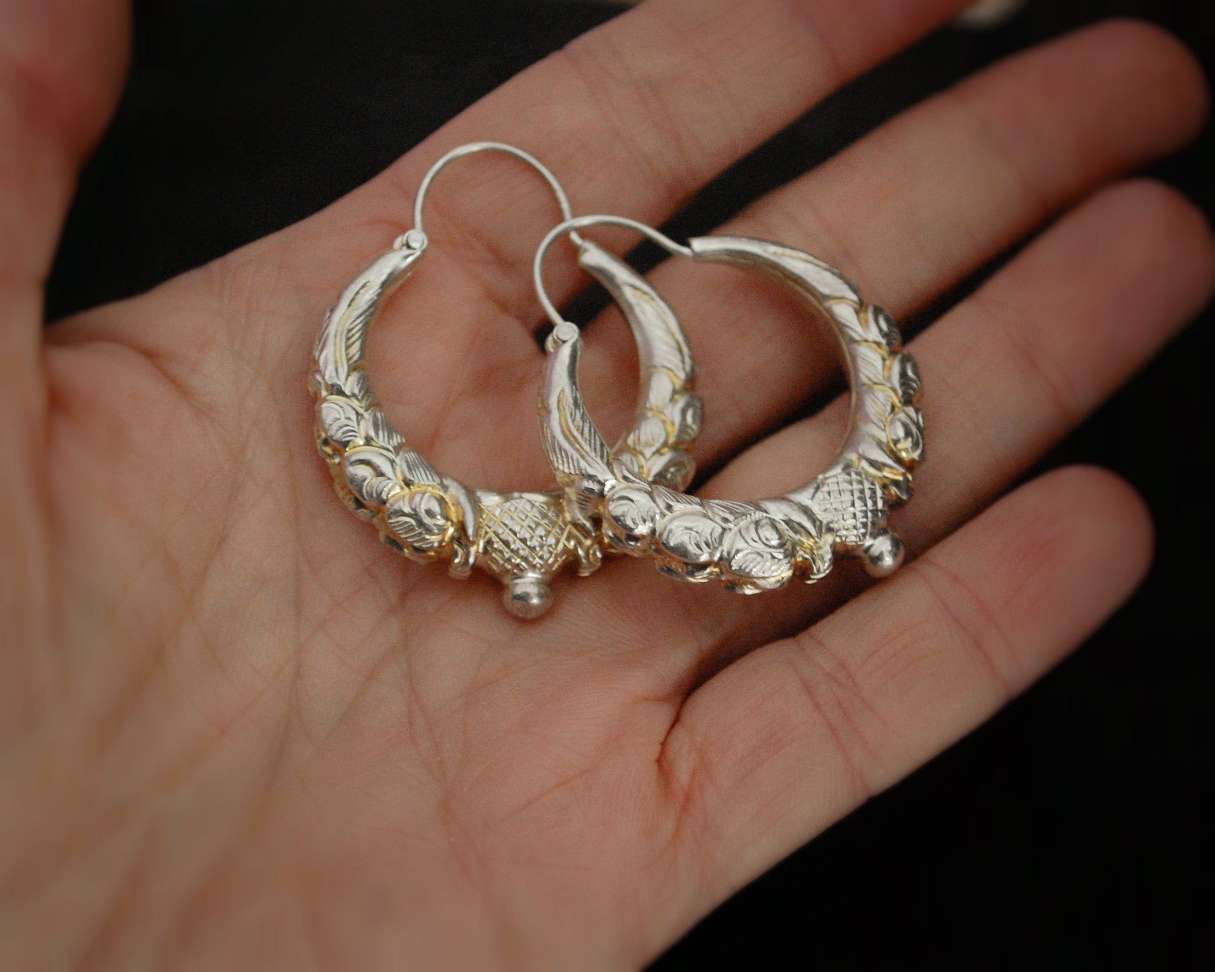 Nepali Silver Gilded Hoop Earrings