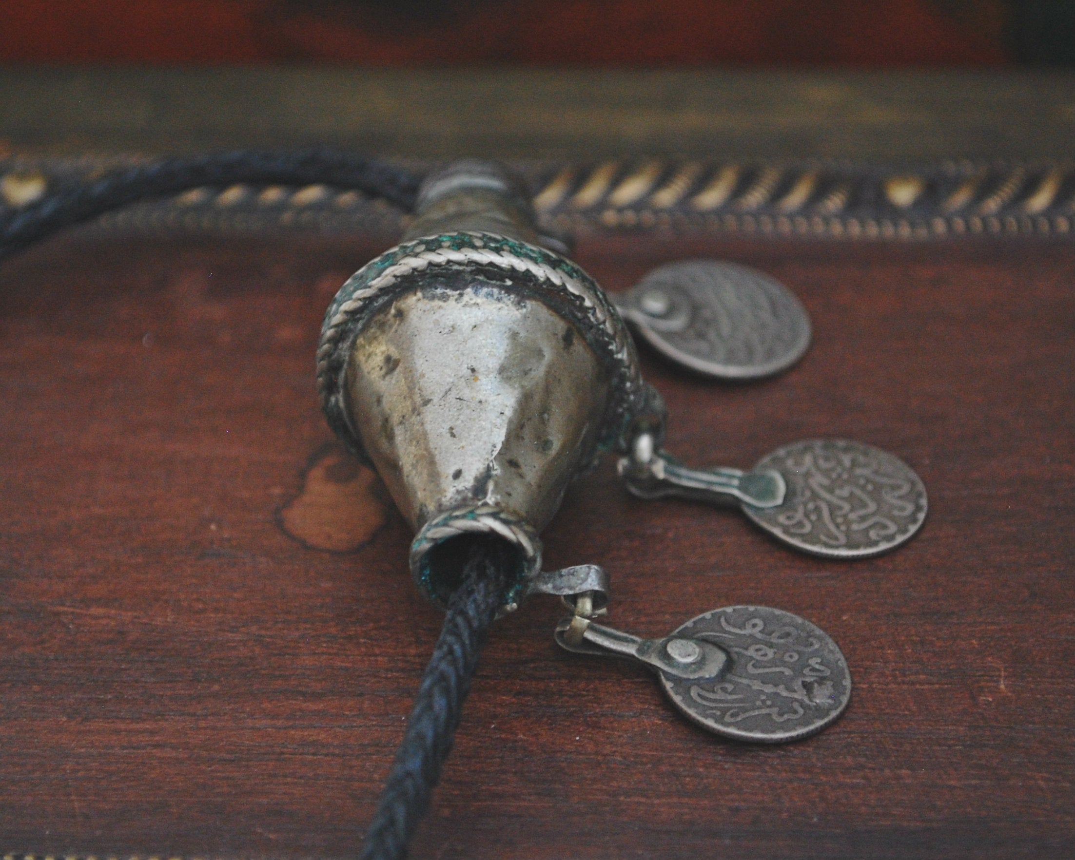 Berber Silver Bead Pendant with Coins