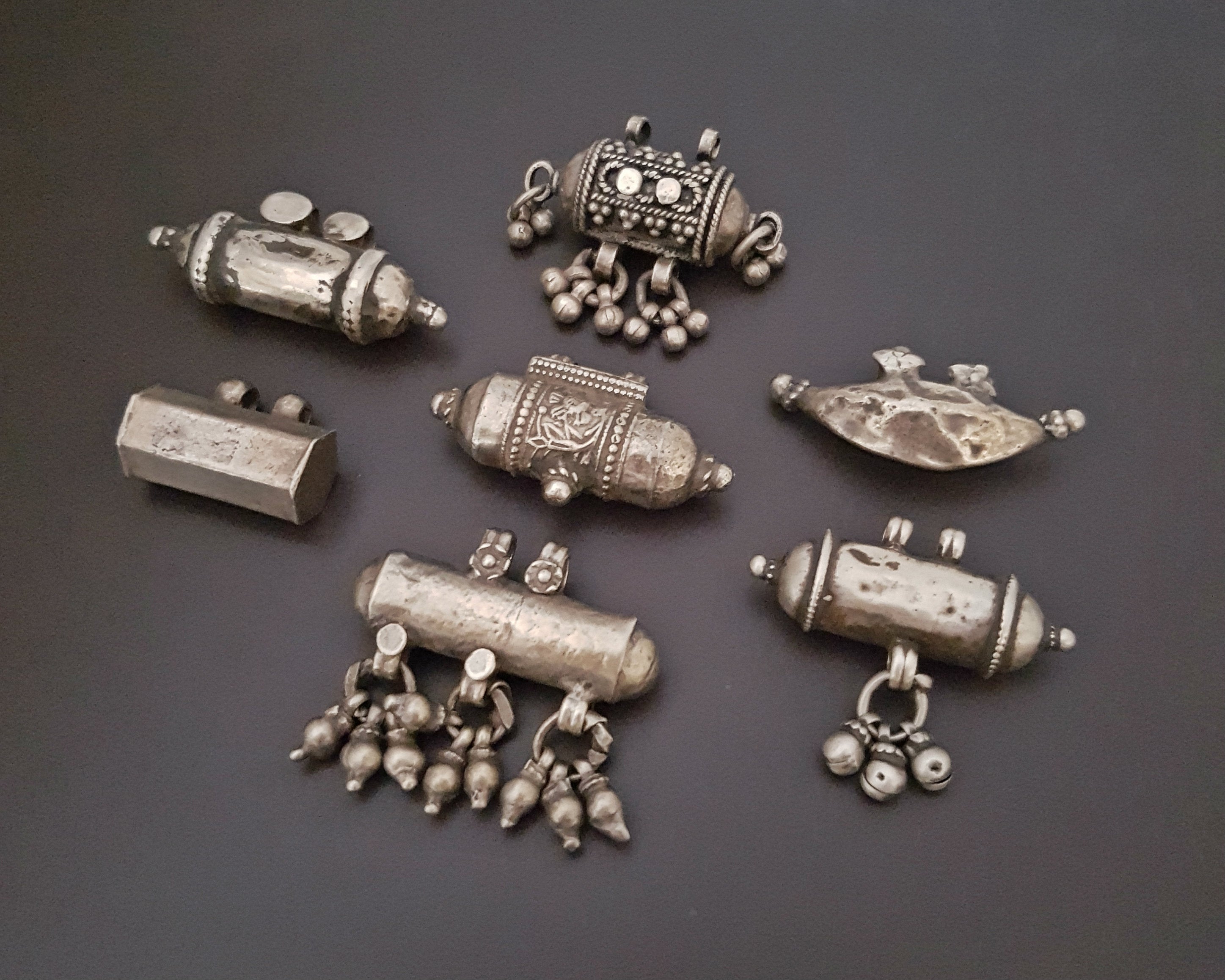 Set Old Indian Taviz Amulet Pendants from Rajasthan