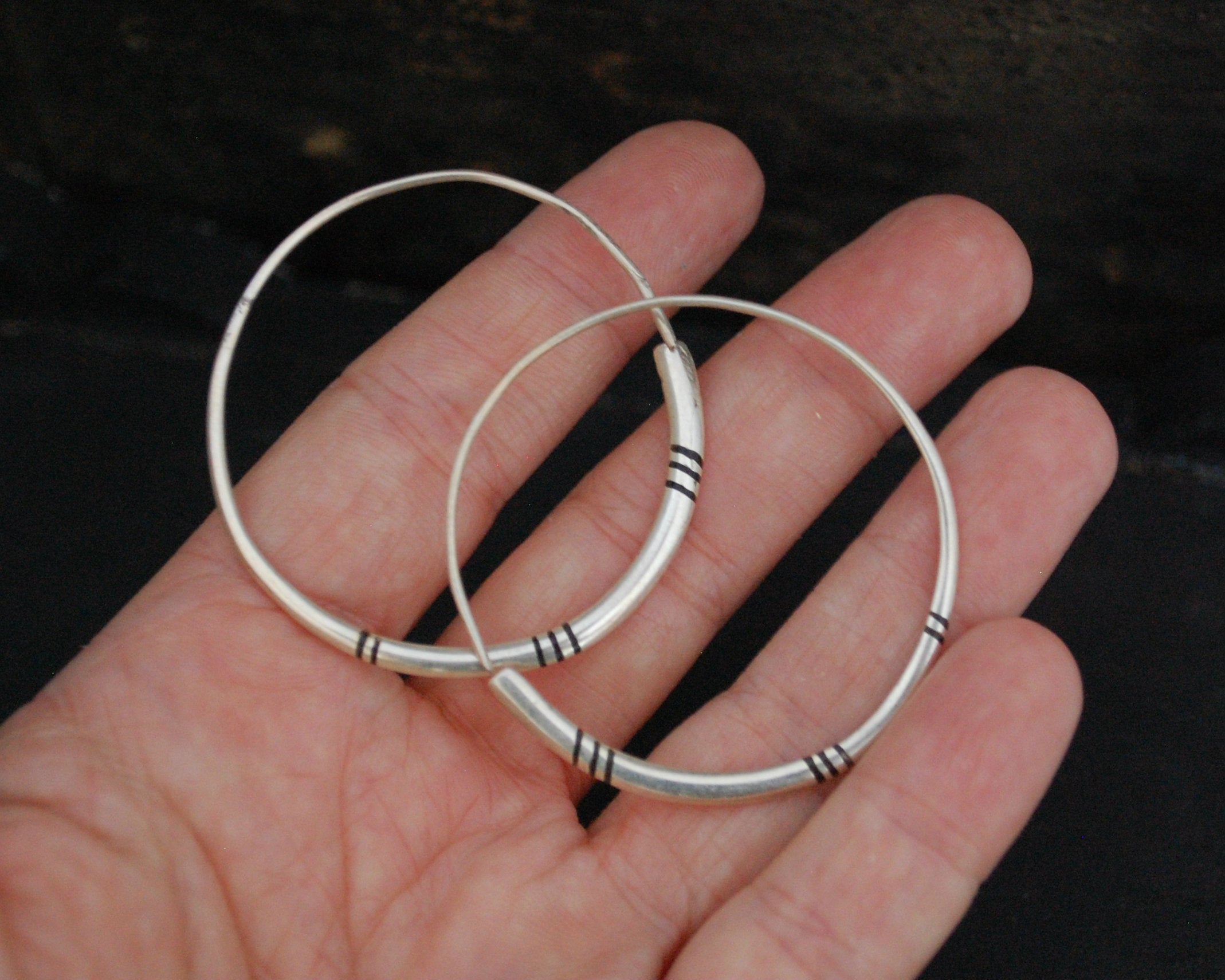 Tuareg Hoop Earrings with Ebony Inlay - LARGE