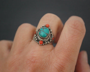 Nepali Turquoise Coral Ring - Size 6.5