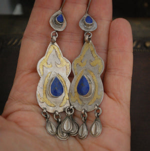 Vintage Turkmen Earrings with Lapis Lazuli