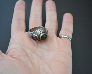 Old Afghani Coral and Glass Ring - Size 6.5