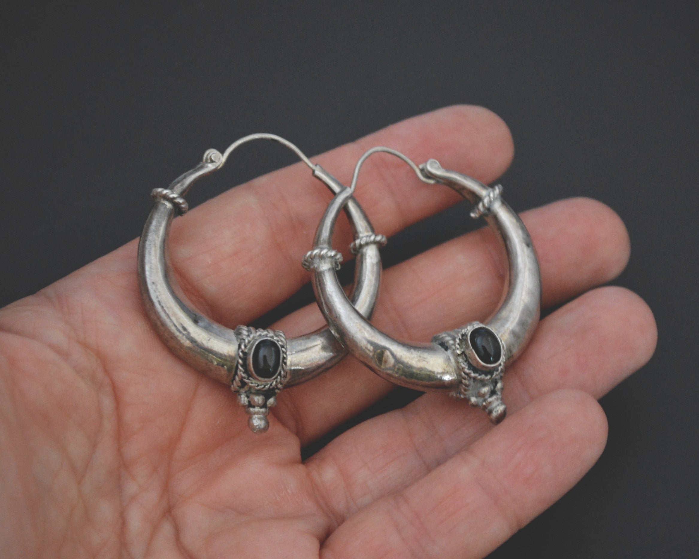 Ethnic Gemstone Hoop Earrings -  MEDIUM / LARGE