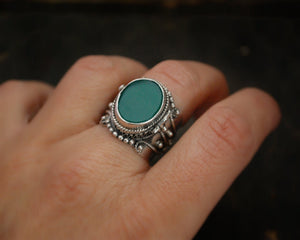 Ethnic Poison Ring with Aventurine - Size 6.5