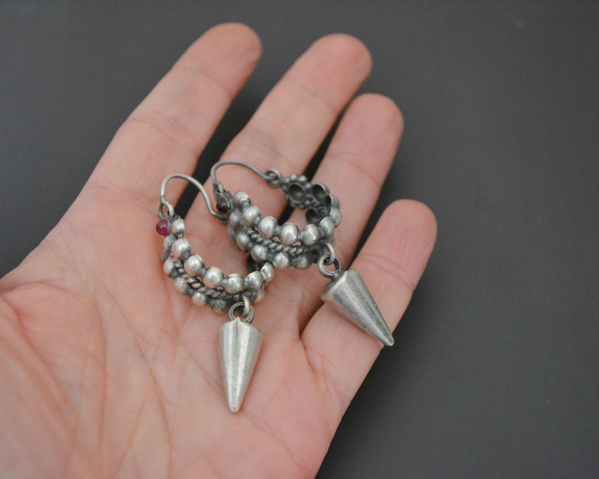 Ethnic Spike Hoop Earrings with Garnet