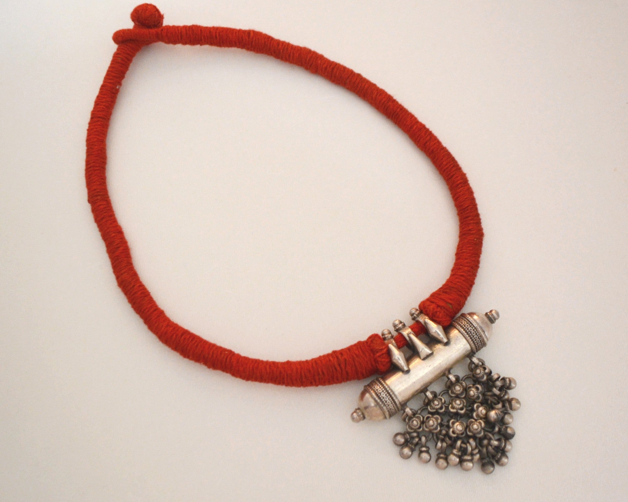 Rajasthani Silver Taviz Cotton Necklace