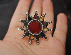 Huge Afghani Star Ring with Glass - Size 8.5