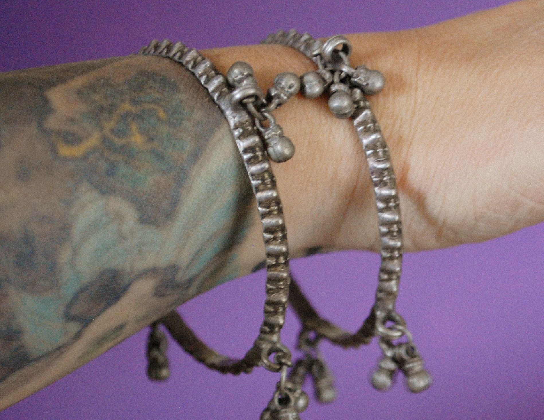 Rajasthani Silver Bracelet with Bells - SMALL