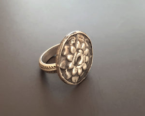 Rajasthani Silver Flower Disc Ring - Size 8.5