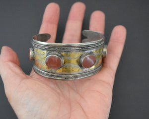 Turkmen Carnelian Gilded Cuff Bracelet