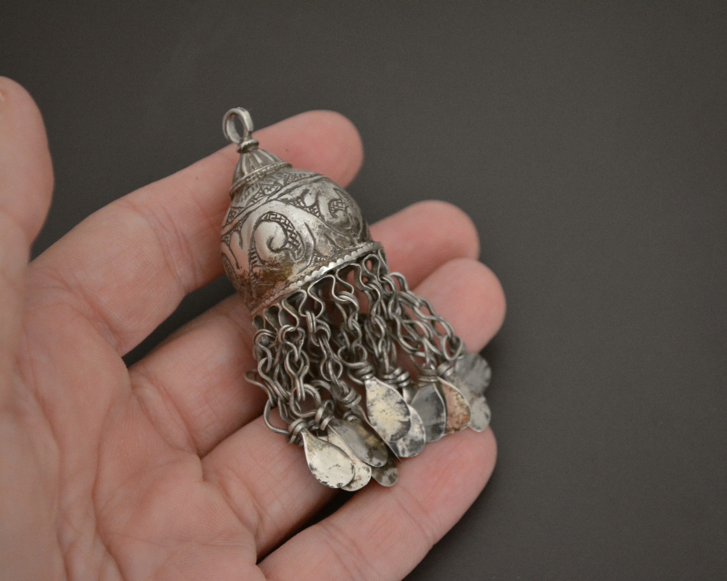 Old Uzbek Silver Tassel Pendant
