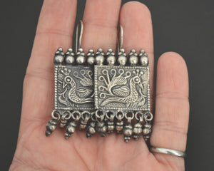 Rajasthani Silver Peacock Earrings with Bells