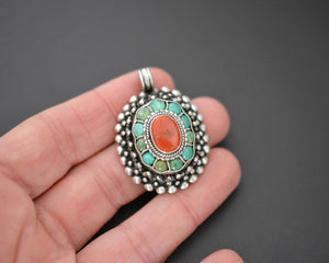Reseved for A. - Bold Nepali Coral and Turquoise Pendant