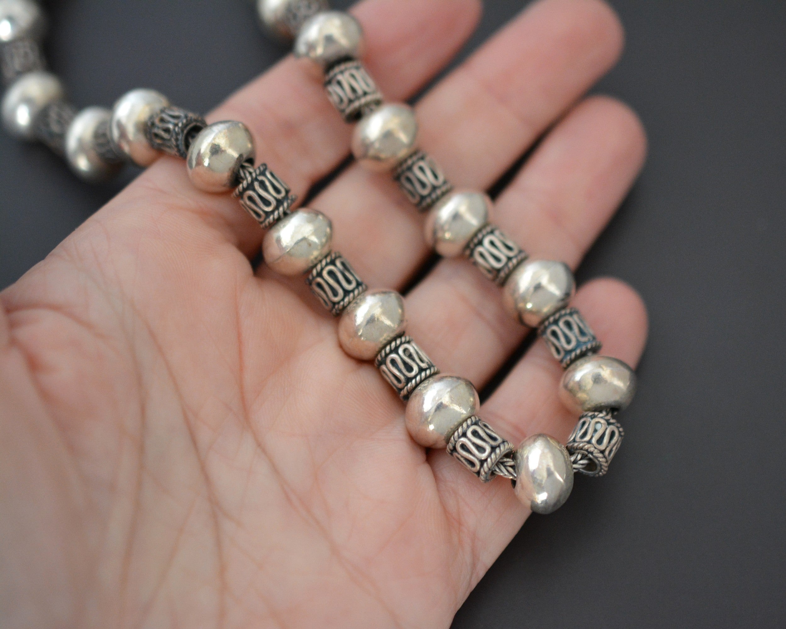 Bali Silver Beads Necklace on Snake Chain